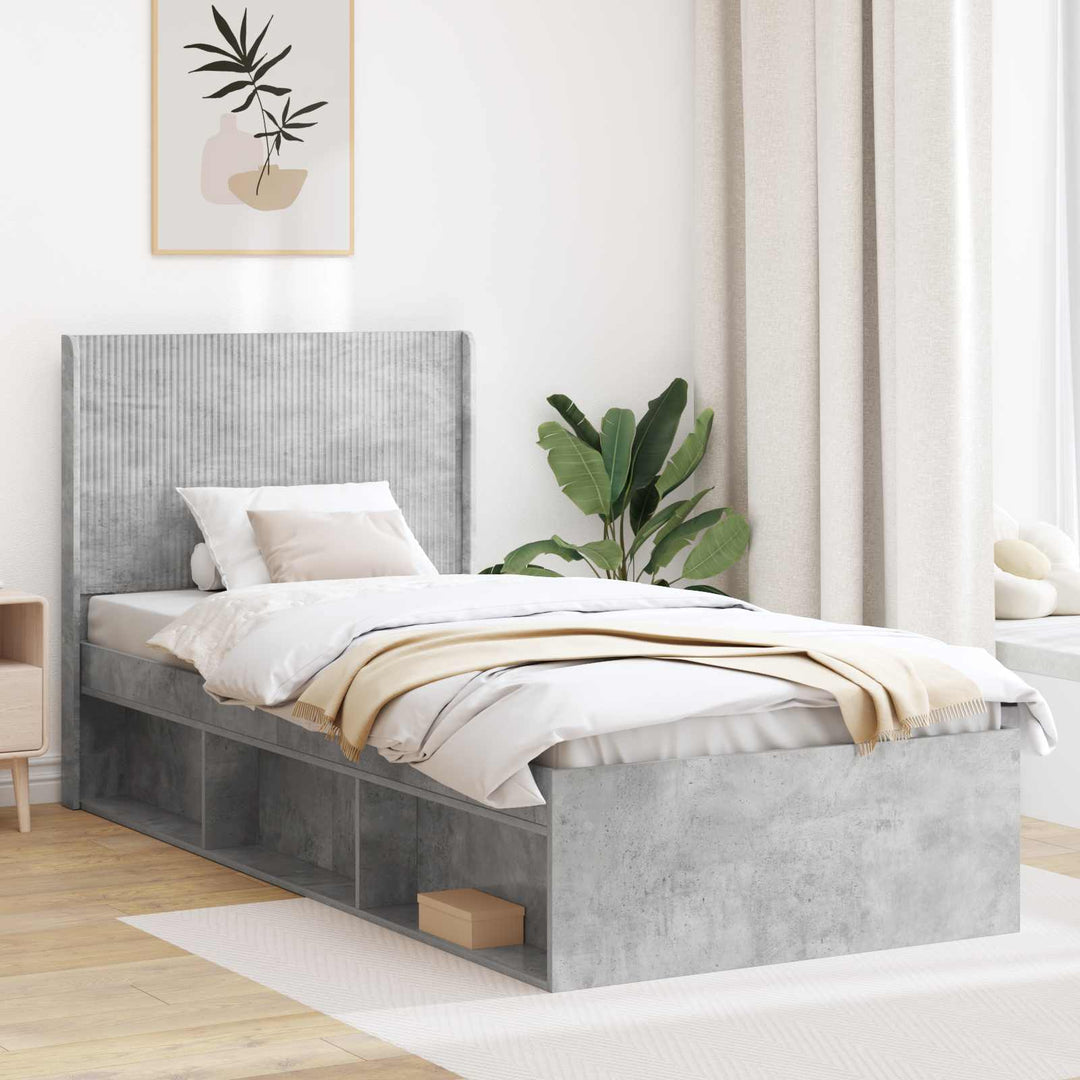 Sengestel med opbevaring og hovedgærde Betongrå 100 x 200 cm