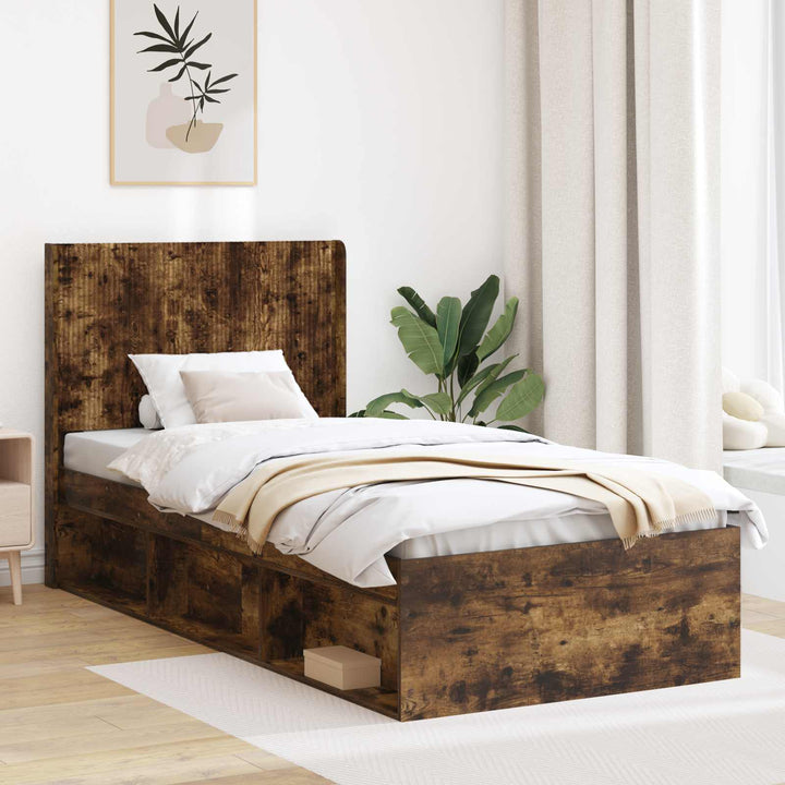 Sengestel med opbevaring og hovedgærde Røget eg 100 x 200 cm