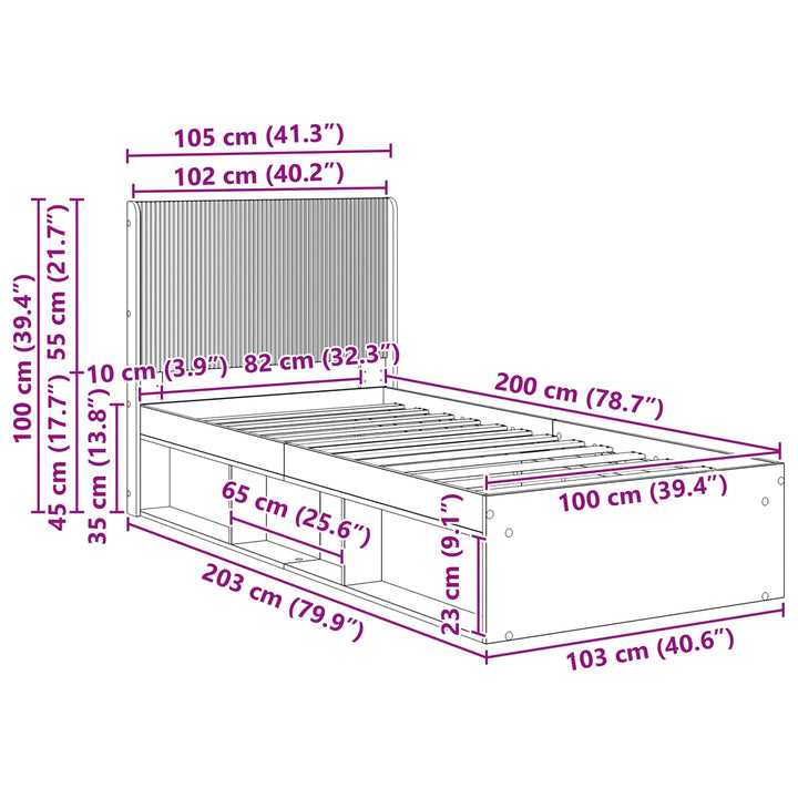 Sengestel med opbevaring og hovedgærde Røget eg 100 x 200 cm