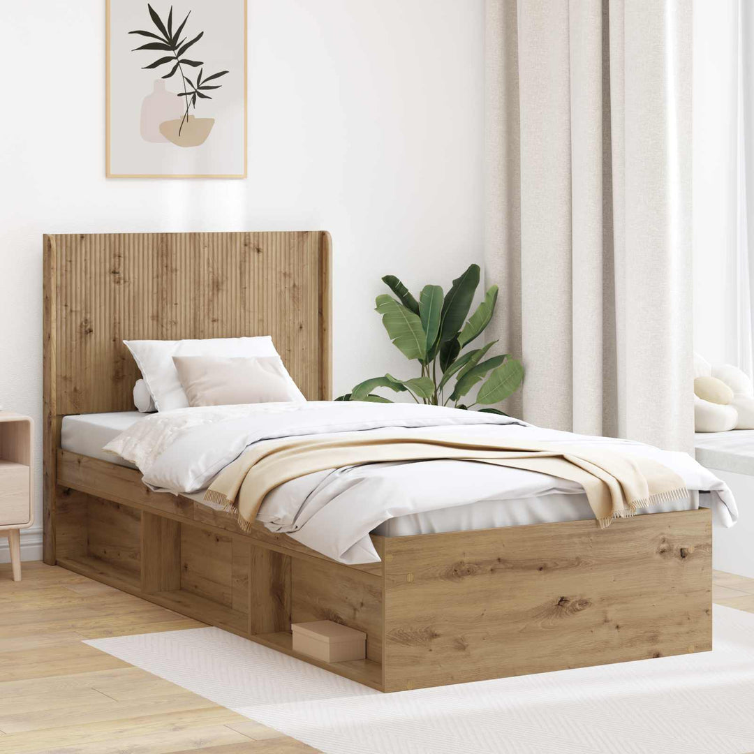 Sengestel med opbevaring og hovedgærde Artisan-eg 100 x 200 cm