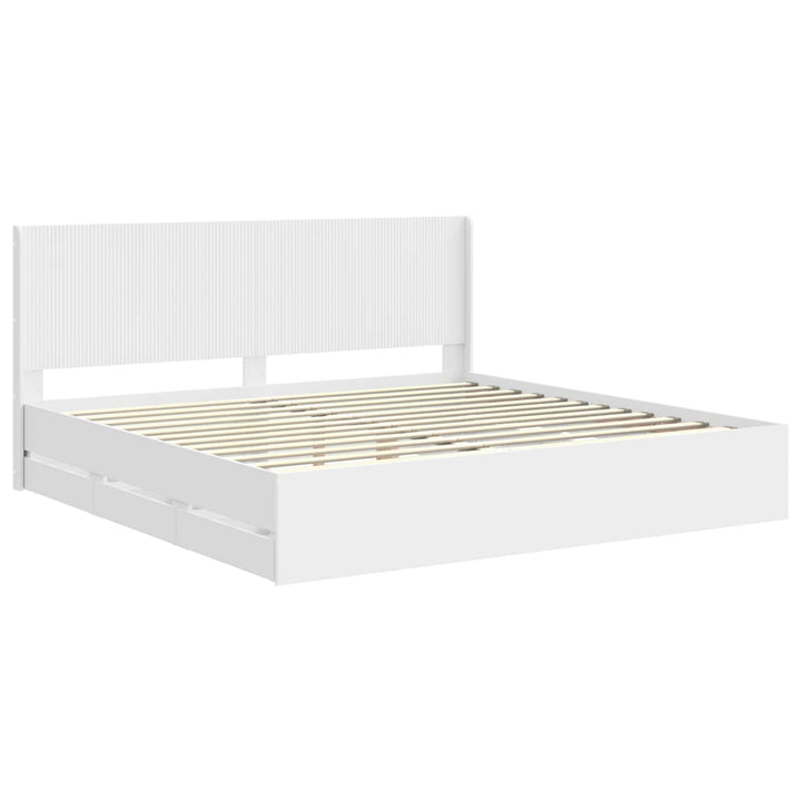 Sengestel med opbevaring og hovedgærde Hvid 200 x 200 cm