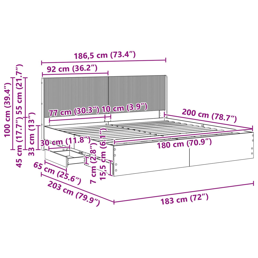 Sengestel med opbevaring og hovedgærde Hvid 180 x 200 cm
