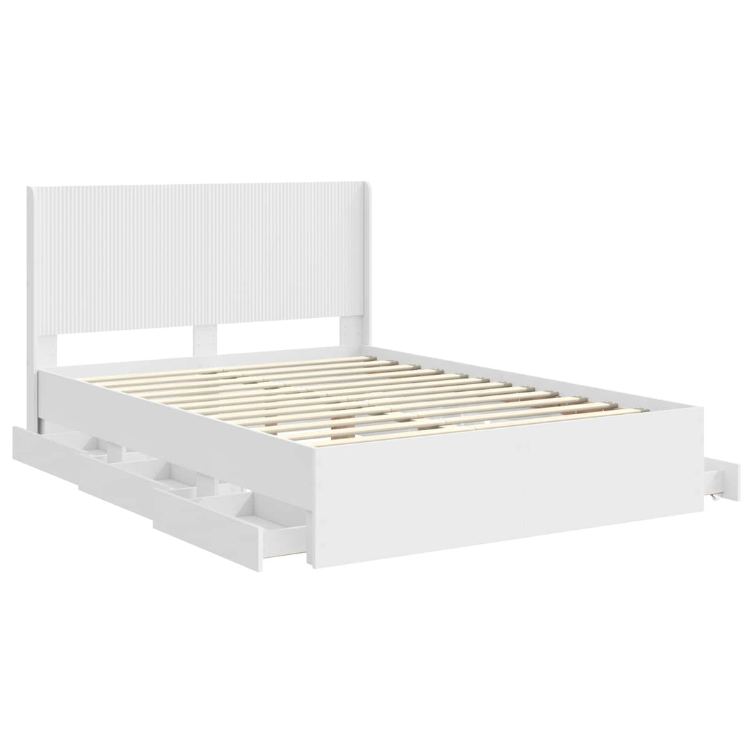 Sengestel med opbevaring og hovedgærde Hvid 160 x 200 cm