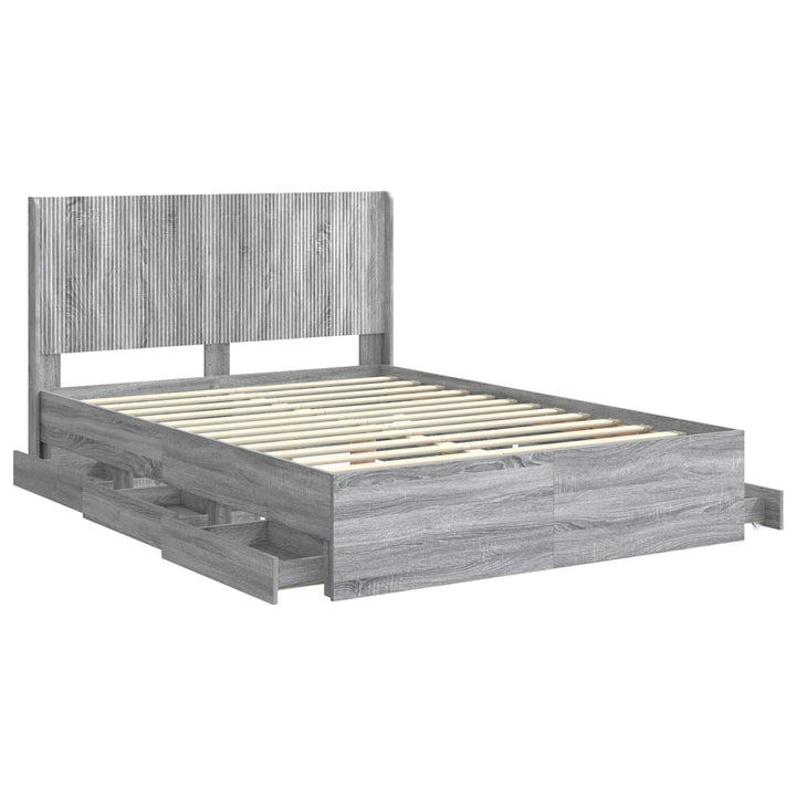 Sengestel med opbevaring og hovedgærde med skuffe Grå sonoma-eg