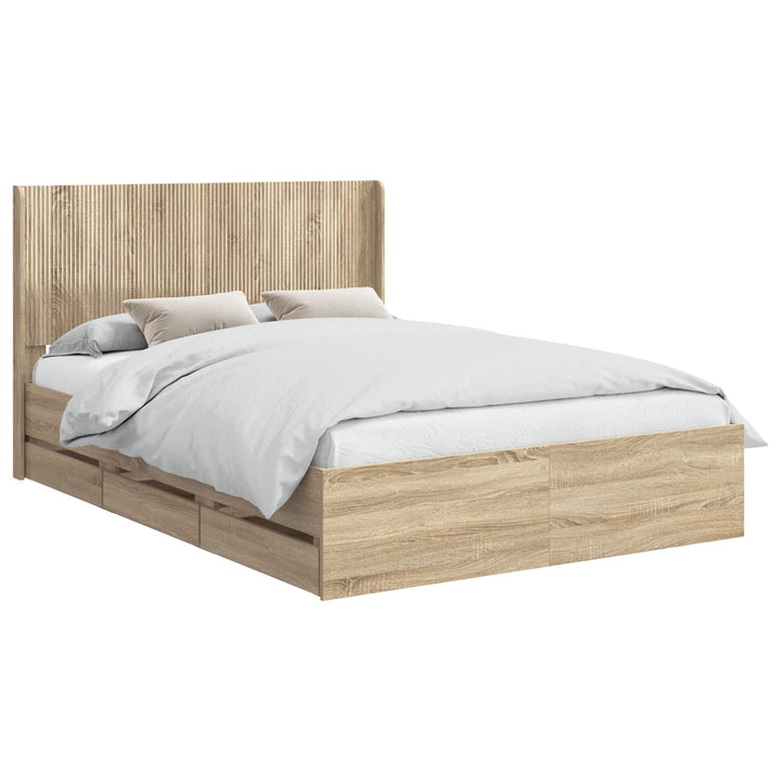 Sengestel med opbevaring og hovedgærde Sonoma-eg 150 x 200 cm