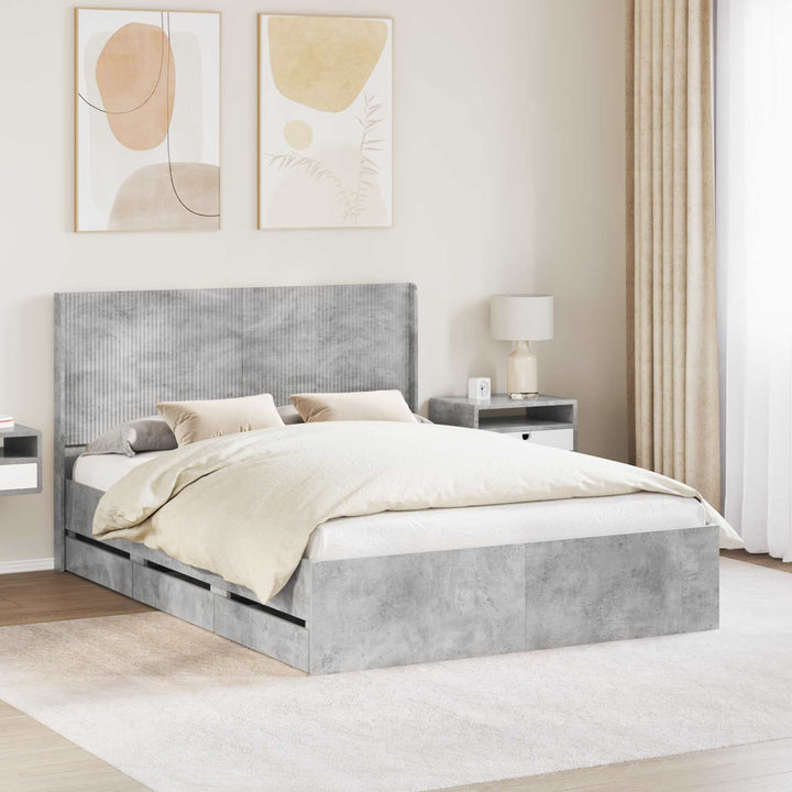 Sengestel med opbevaring og hovedgærde Betongrå 150 x 200 cm