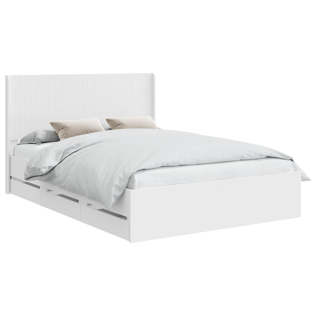 Sengestel med opbevaring og hovedgærde Hvid 140 x 190 cm