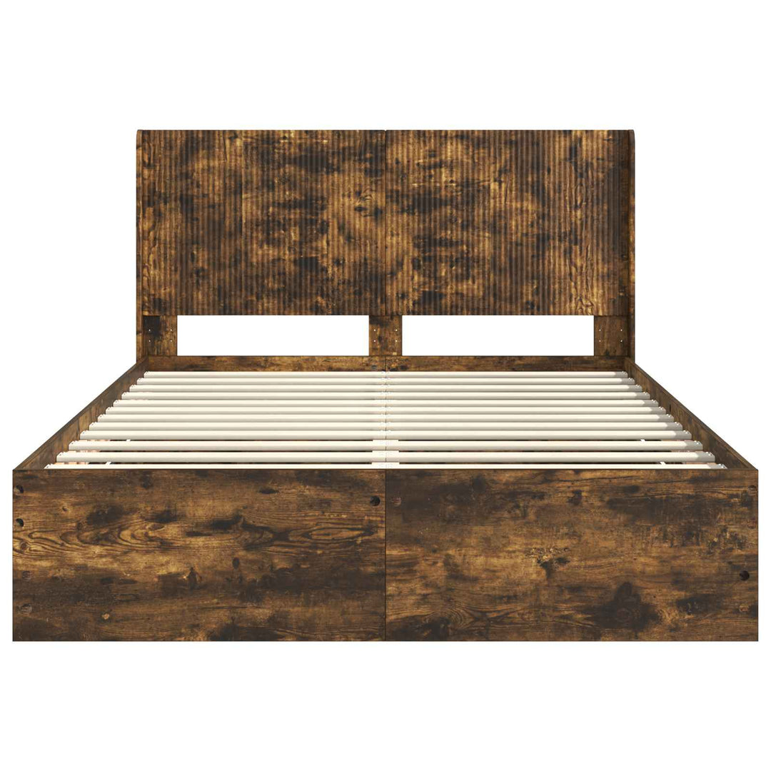 Sengestel med opbevaring og hovedgærde Røget eg 135 x 190 cm