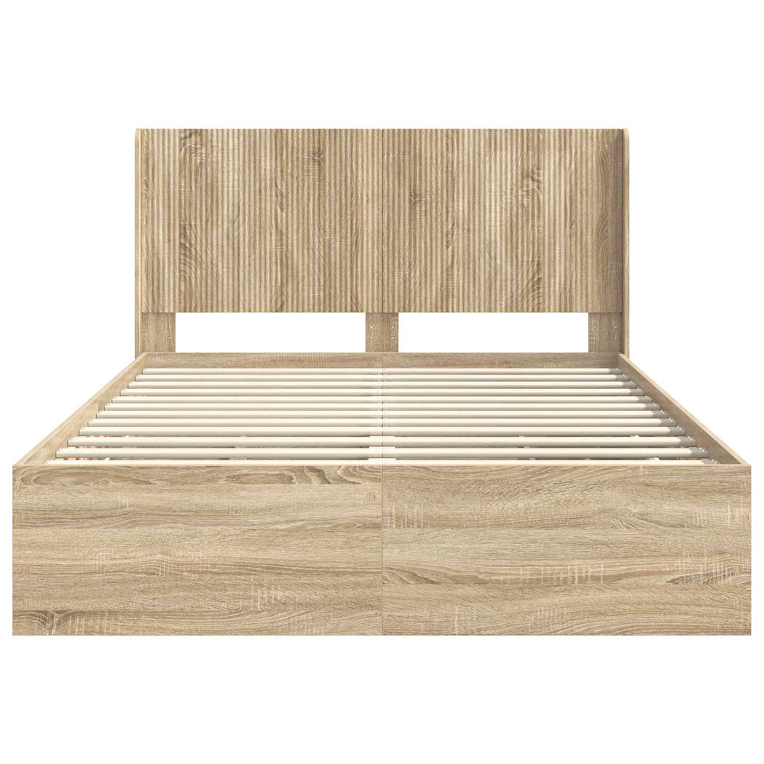 Sengestel med opbevaring og hovedgærde Sonoma-eg 120 x 190 cm