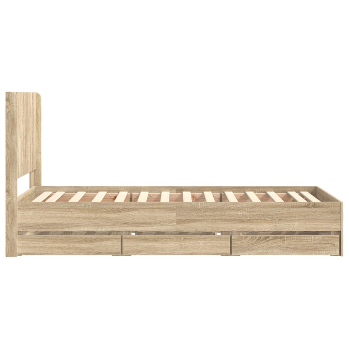 Sengestel med opbevaring og hovedgærde Sonoma-eg 100 x 200 cm
