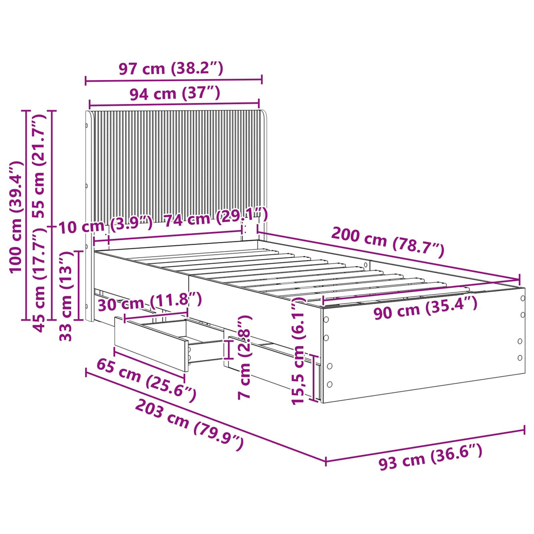 Sengestel med opbevaring og hovedgærde Hvid 90 x 200 cm