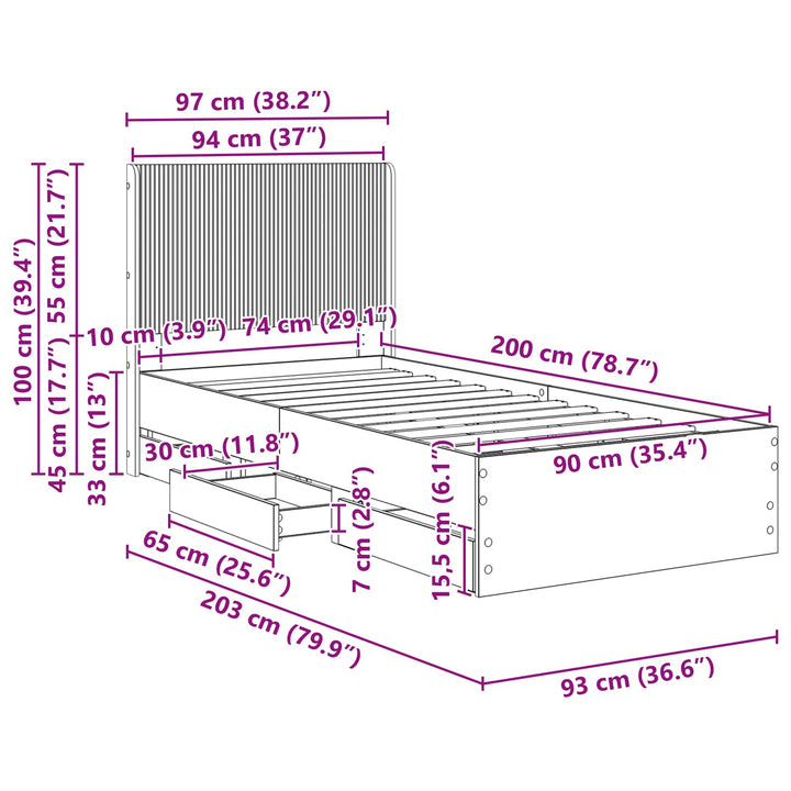 Sengestel med opbevaring og hovedgærde Hvid 90 x 200 cm