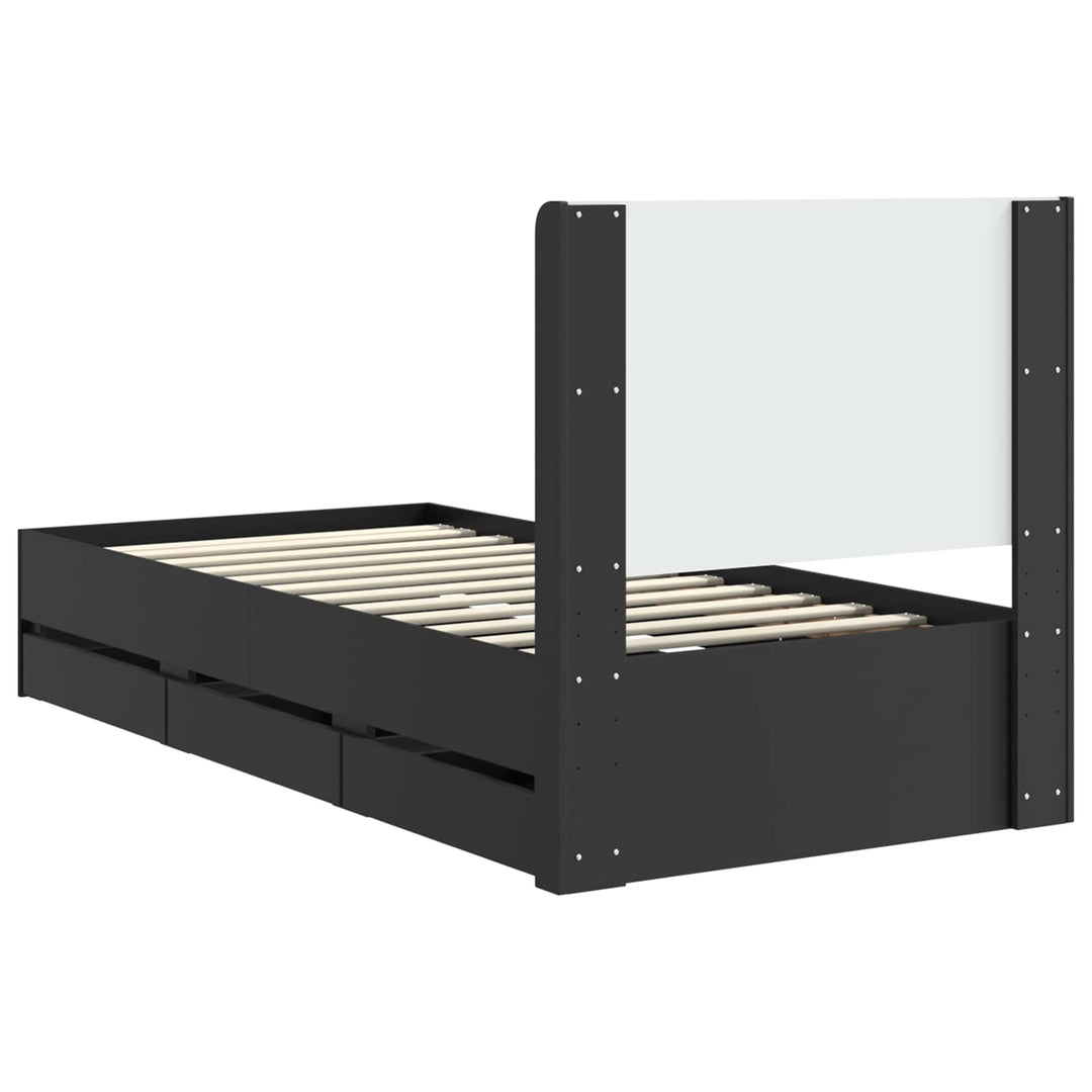 Sengestel med opbevaring og hovedgærde Sort 90 x 200 cm
