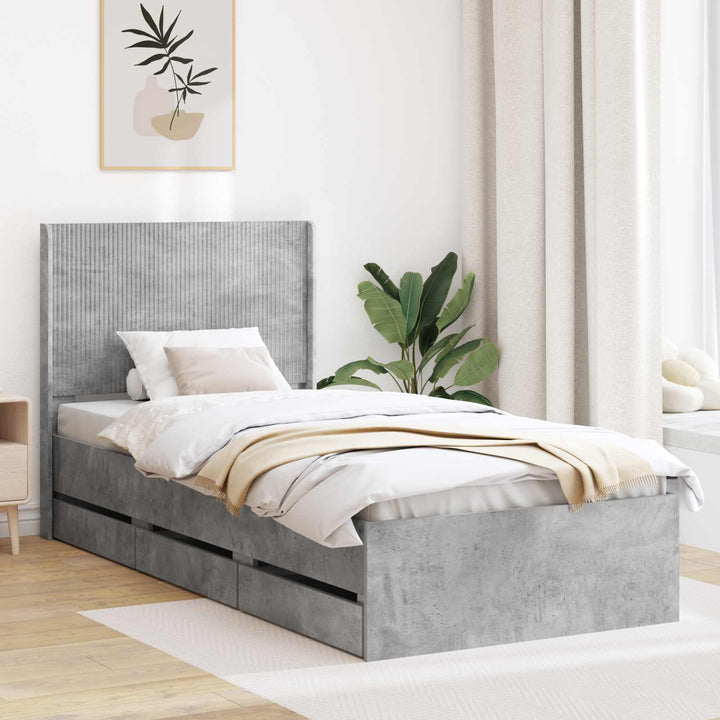Sengestel med opbevaring og hovedgærde Betongrå 75 x 190 cm