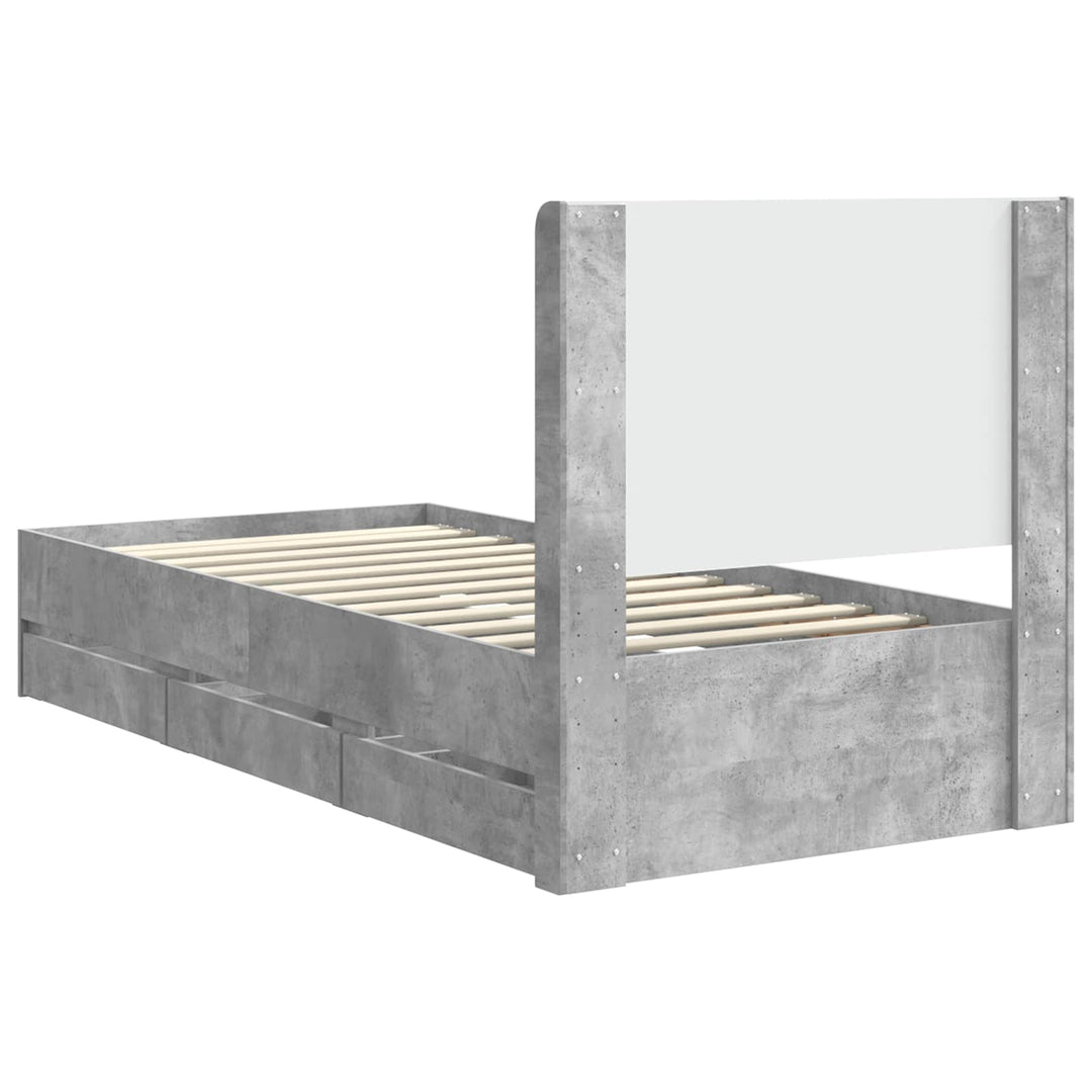 Sengestel med opbevaring og hovedgærde Betongrå 75 x 190 cm