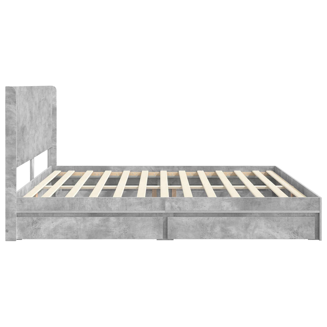 Sengestel med opbevaring og hovedgærde Betongrå 200 x 200 cm