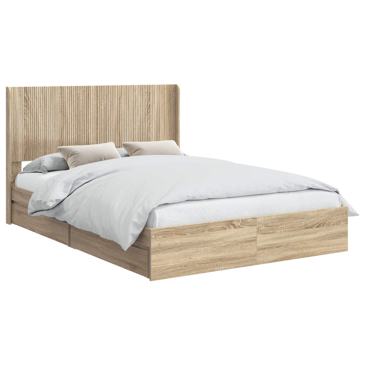 Sengestel med opbevaring og hovedgærde Sonoma-eg 150 x 200 cm