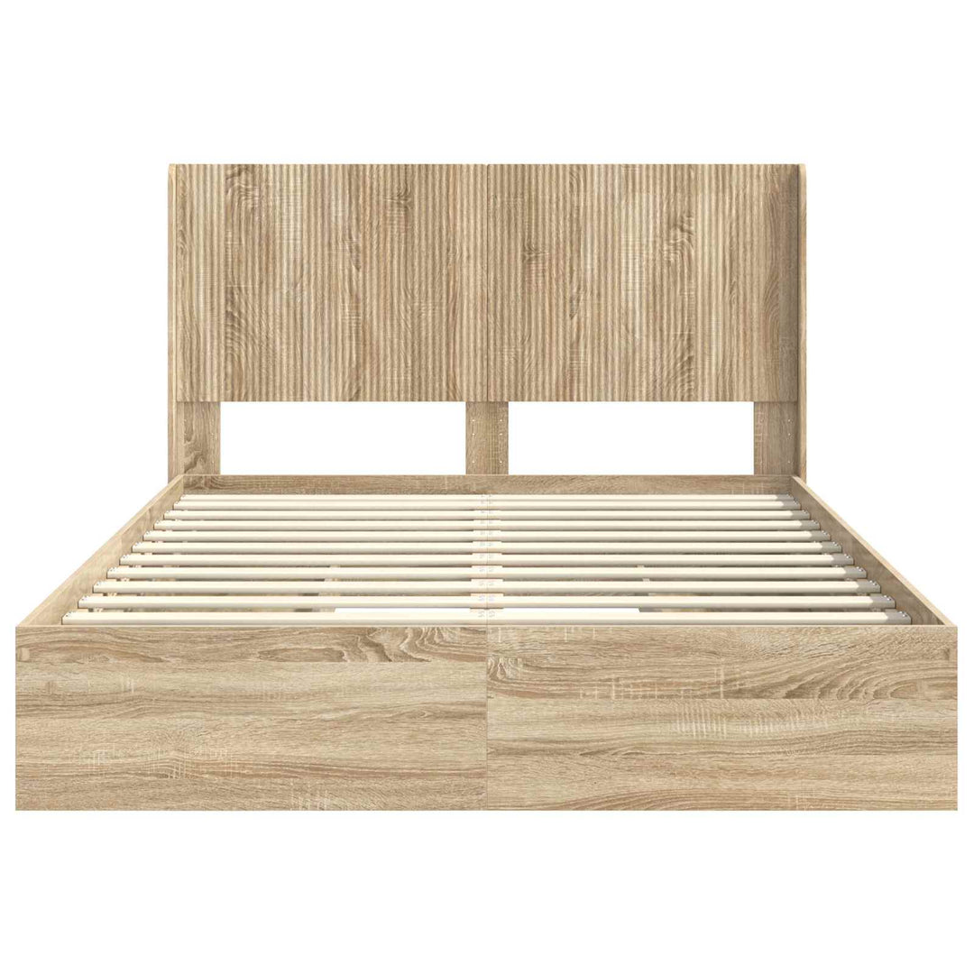 Sengestel med opbevaring og hovedgærde Sonoma-eg 150 x 200 cm