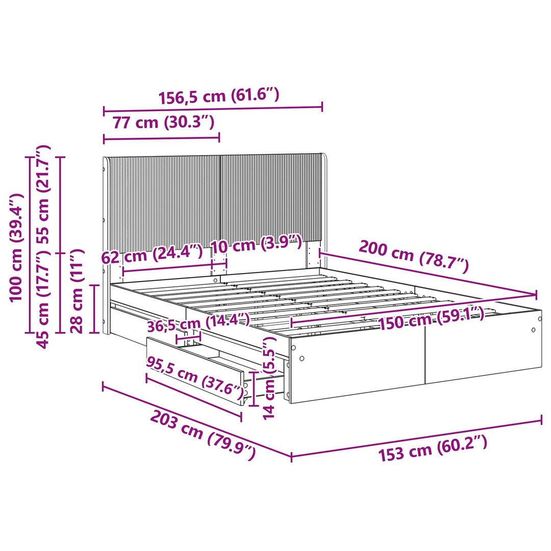 Sengestel med opbevaring og hovedgærde Sonoma-eg 150 x 200 cm
