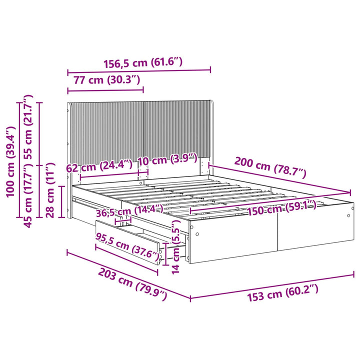 Sengestel med opbevaring og hovedgærde Sonoma-eg 150 x 200 cm