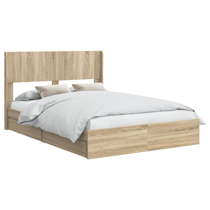Sengestel med opbevaring og hovedgærde Sonoma-eg 135 x 190 cm