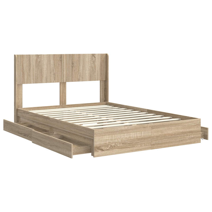 Sengestel med opbevaring og hovedgærde Sonoma-eg 135 x 190 cm