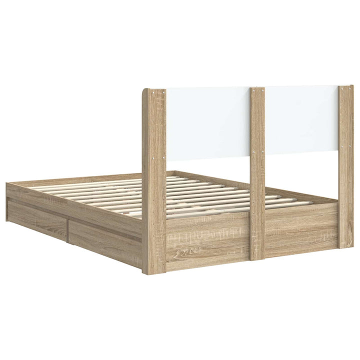 Sengestel med opbevaring og hovedgærde Sonoma-eg 135 x 190 cm