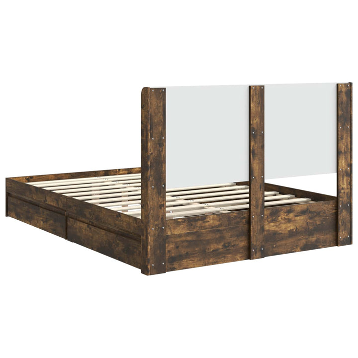 Sengestel med opbevaring og hovedgærde Røget eg 135 x 190 cm