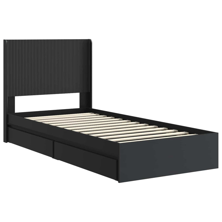Sengestel med opbevaring og hovedgærde Sort 90 x 190 cm