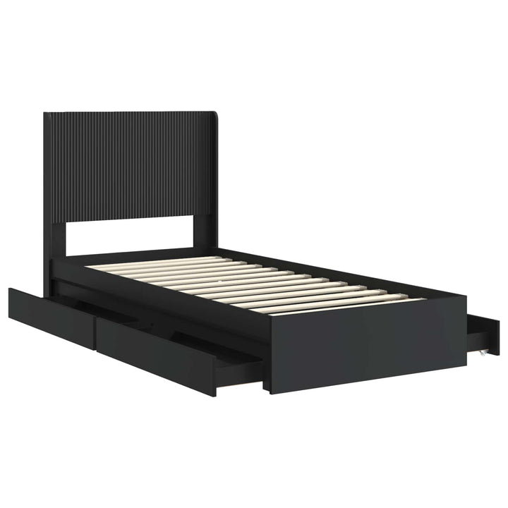 Sengestel med opbevaring og hovedgærde Sort 90 x 190 cm