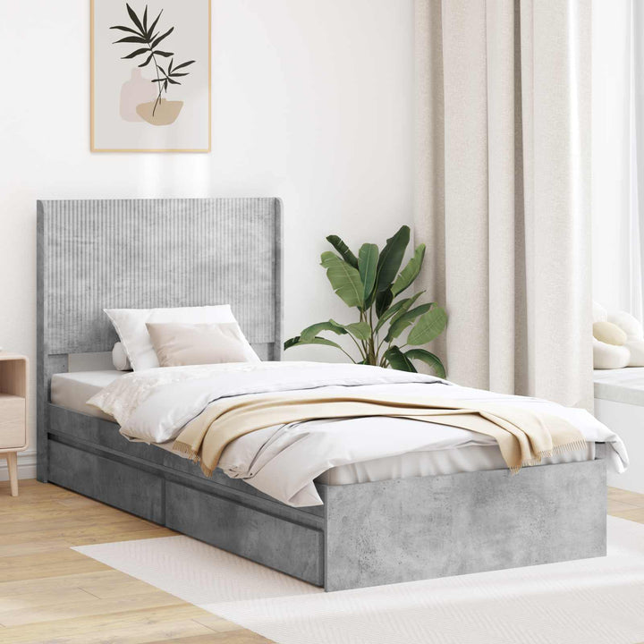 Sengestel med opbevaring og hovedgærde Betongrå 90 x 190 cm
