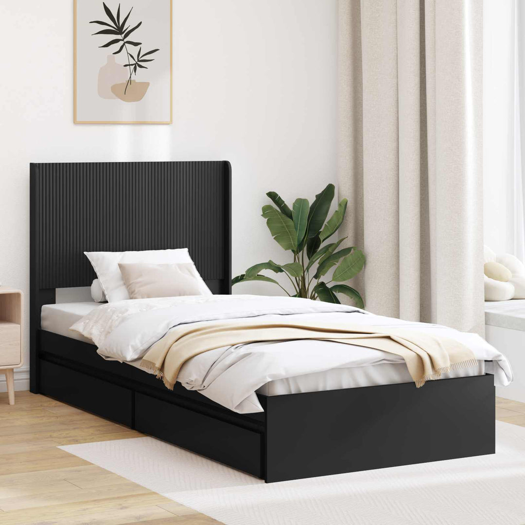 Sengestel med opbevaring og hovedgærde Sort 75 x 190 cm