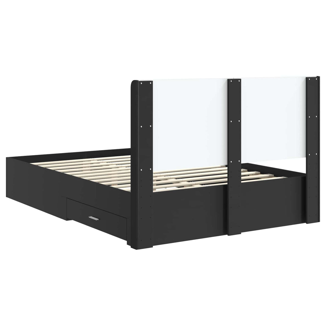 Sengestel med opbevaring og hovedgærde Sort 135 x 190 cm