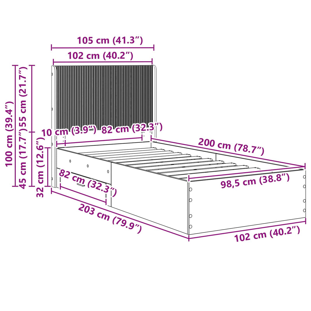 Sengestel med opbevaring og hovedgærde Sonoma-eg 100 x 200 cm