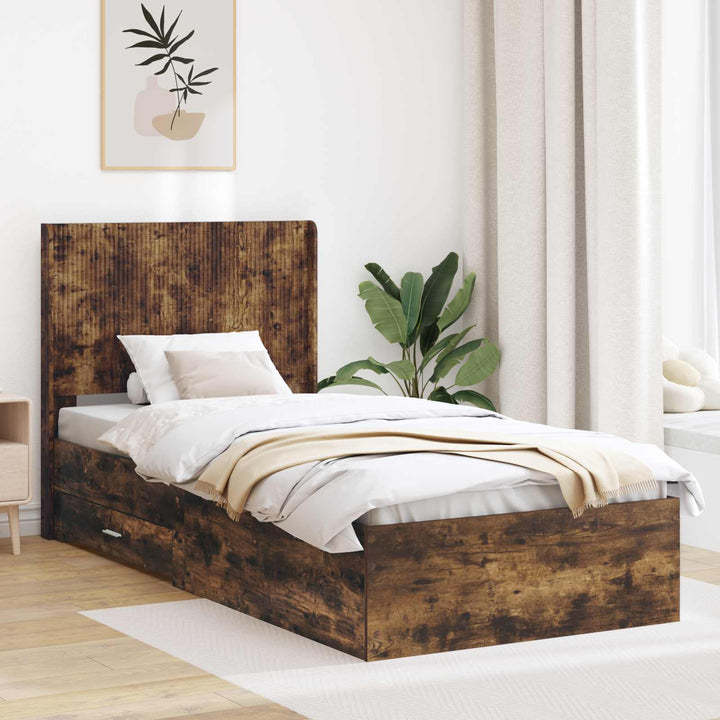 Sengestel med opbevaring og hovedgærde Røget eg 100 x 200 cm
