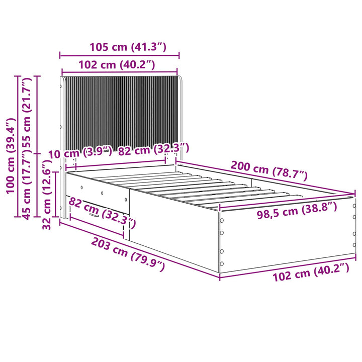 Sengestel med opbevaring og hovedgærde Røget eg 100 x 200 cm