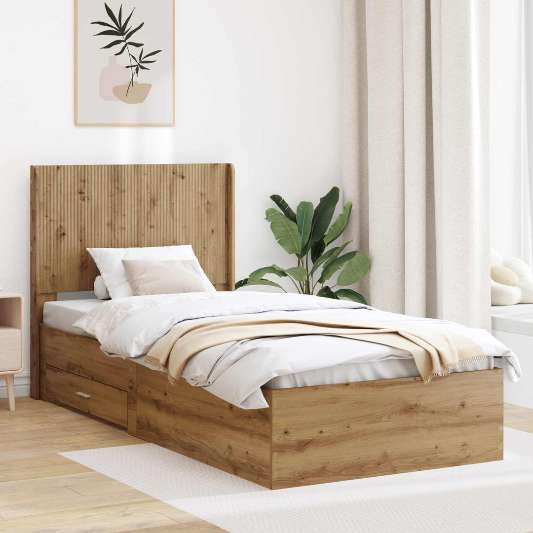 Sengestel med opbevaring og hovedgærde Artisan-eg 100 x 200 cm