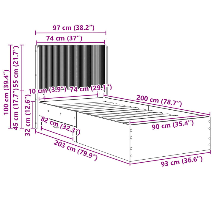 Sengestel med opbevaring og hovedgærde Gammelt træ 90 x 200 cm