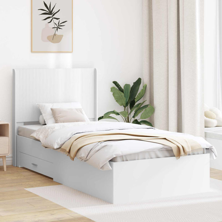 Sengestel med opbevaring og hovedgærde Hvid 90 x 190 cm