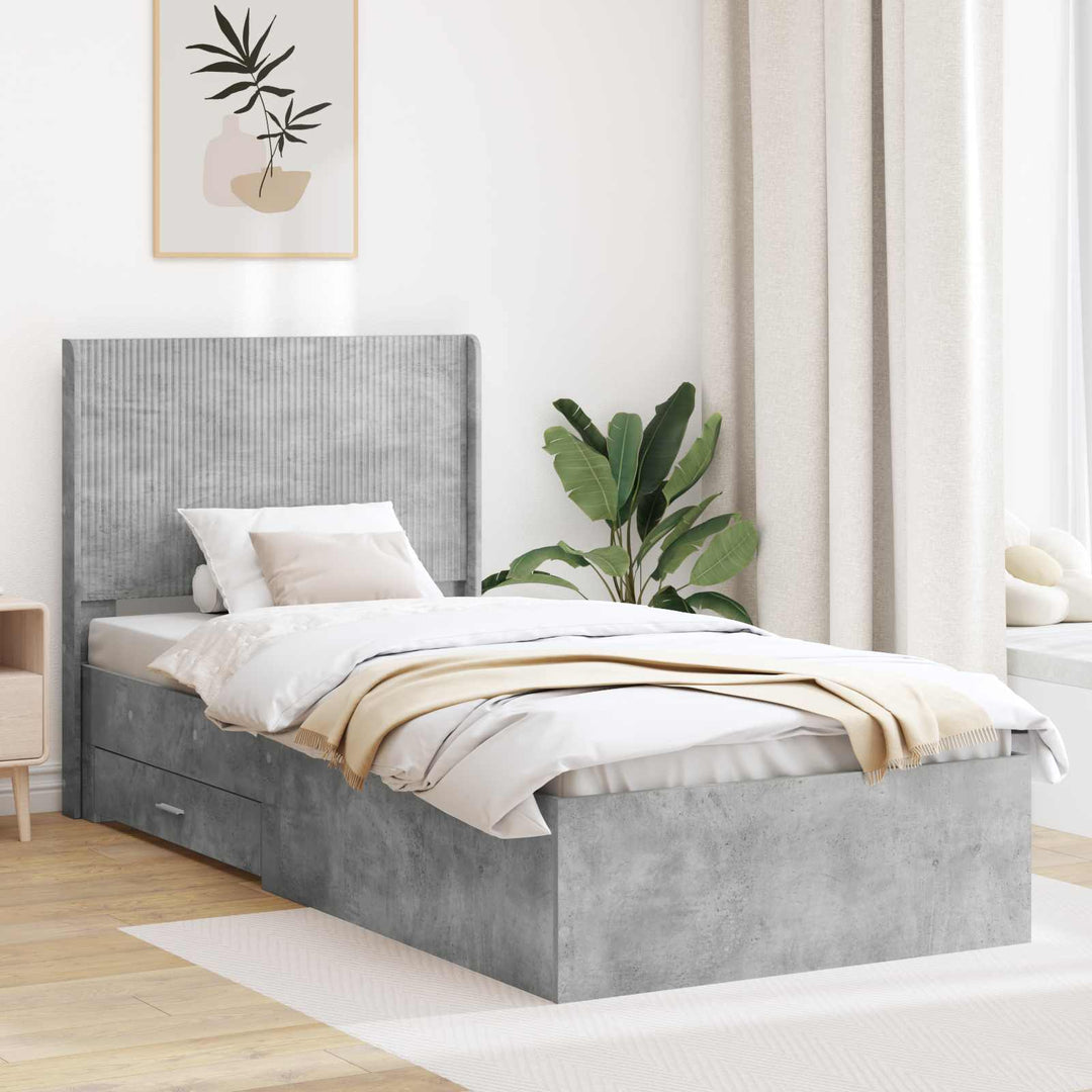 Sengestel med opbevaring og hovedgærde Betongrå 90 x 190 cm