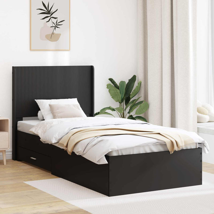 Sengestel med opbevaring og hovedgærde Sort 75 x 190 cm