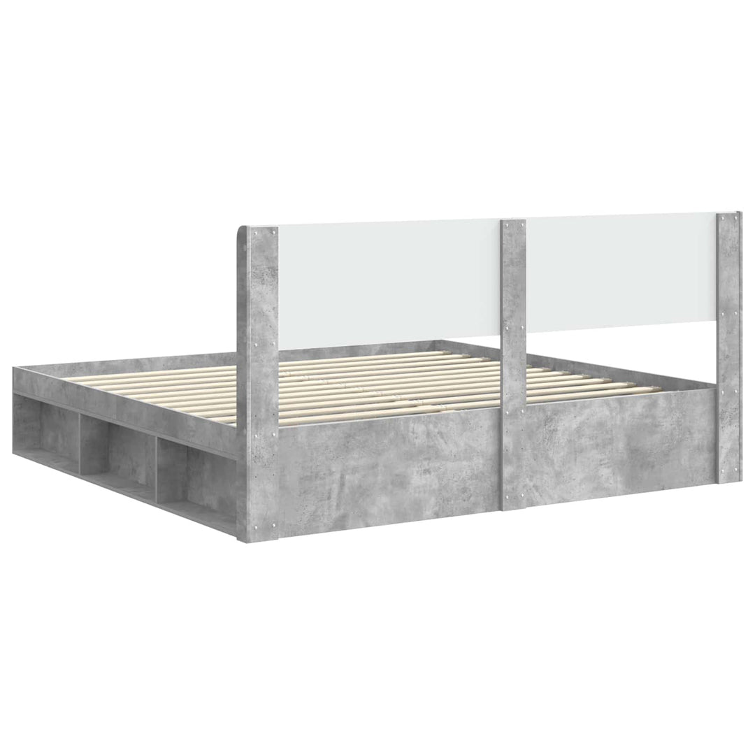 Sengestel med opbevaring og hovedgærde Betongrå 180 x 200 cm
