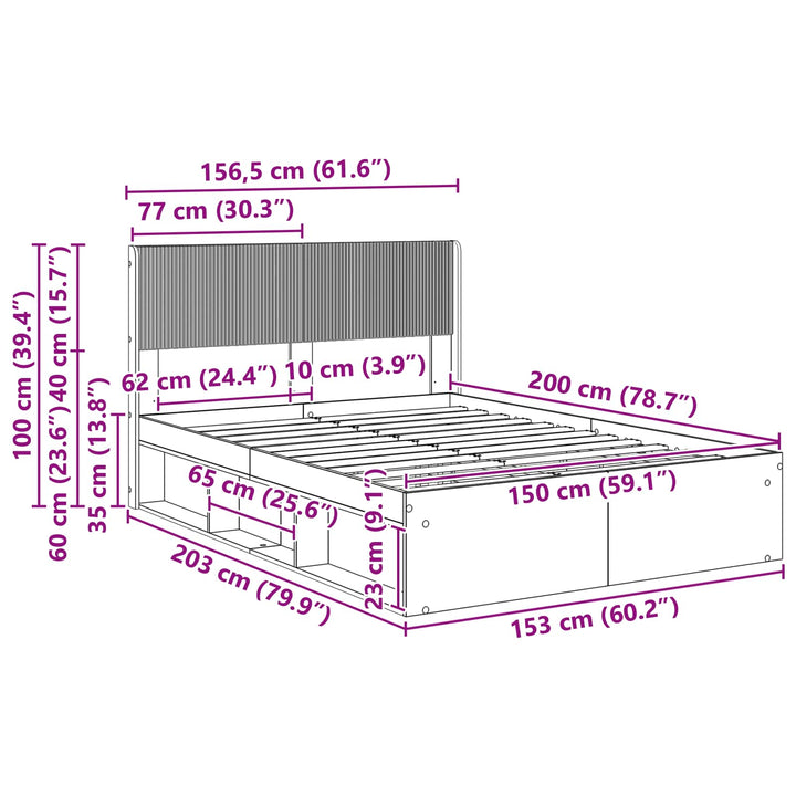 Sengestel med opbevaring og hovedgærde Gammelt træ 150 x 200 cm