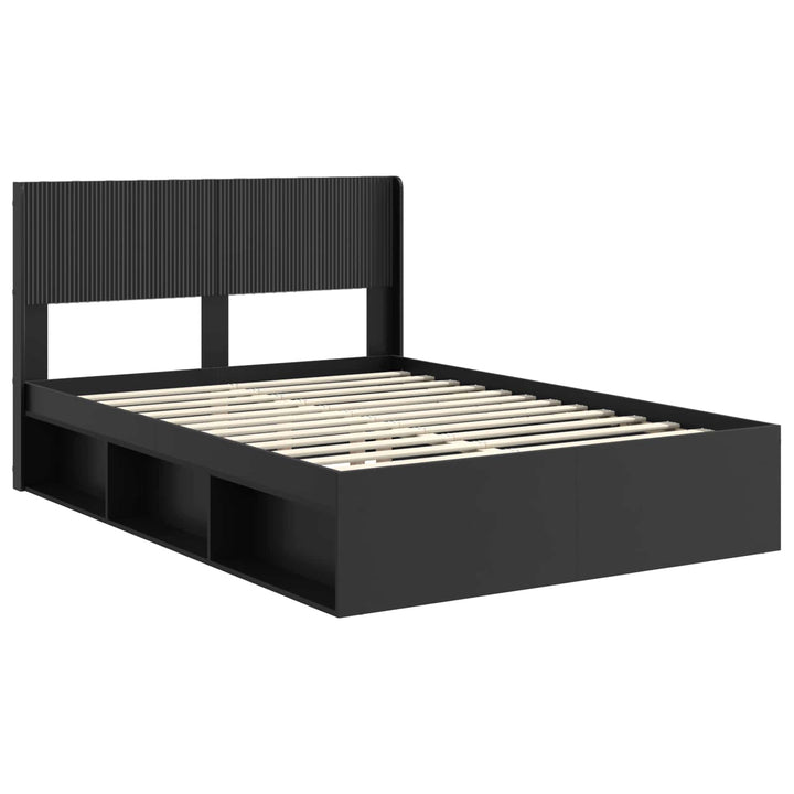 Sengestel med opbevaring og hovedgærde Sort 135 x 190 cm