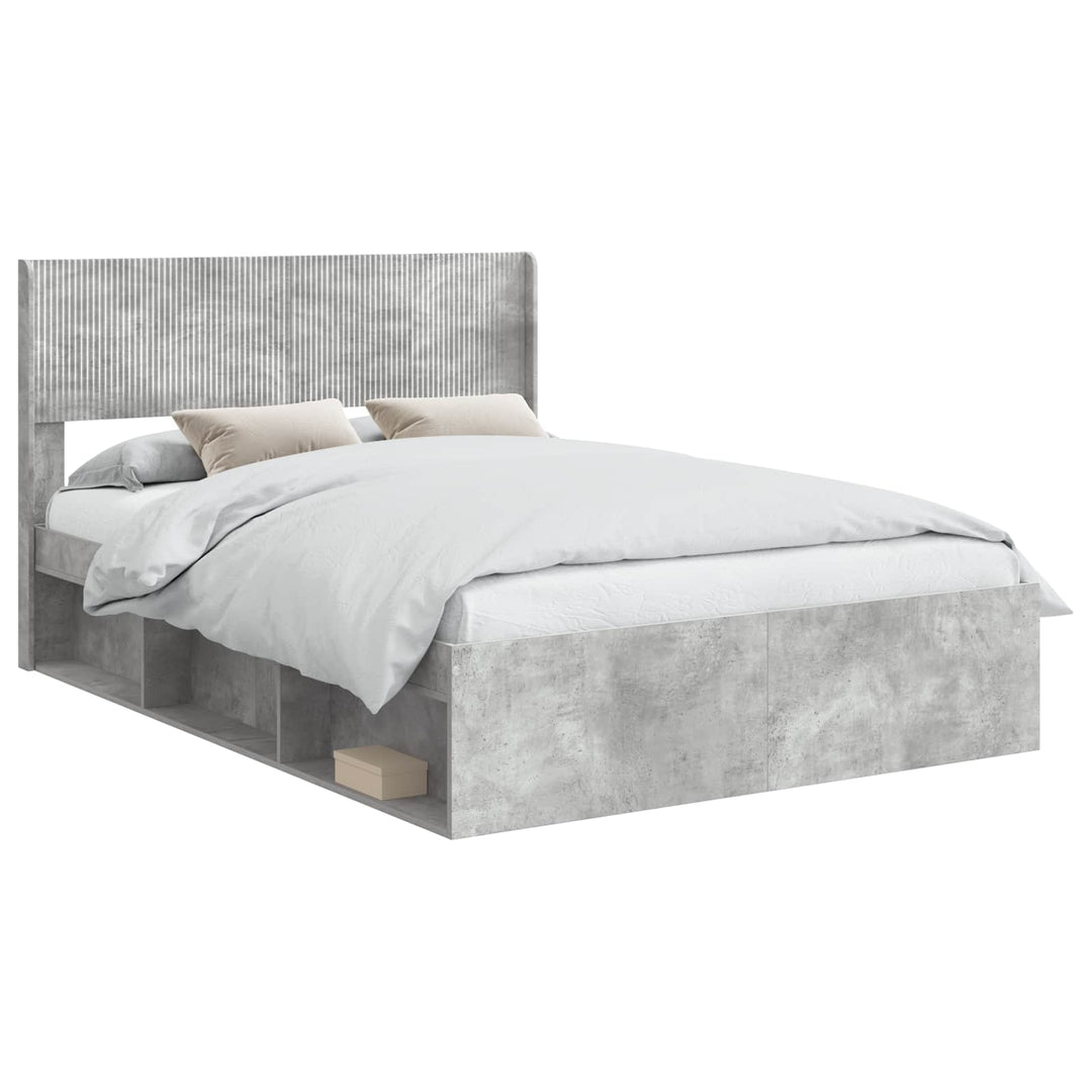 Sengestel med opbevaring og hovedgærde Betongrå 135 x 190 cm