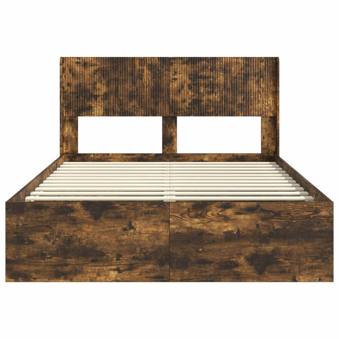 Sengestel med opbevaring og hovedgærde Røget eg 135 x 190 cm