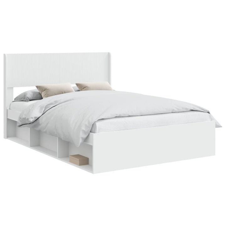 Sengestel med opbevaring og hovedgærde Hvid 120 x 200 cm