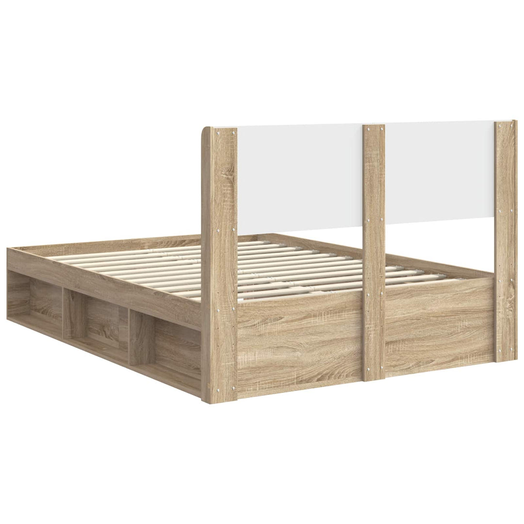 Sengestel med opbevaring og hovedgærde Sonoma-eg 120 x 200 cm