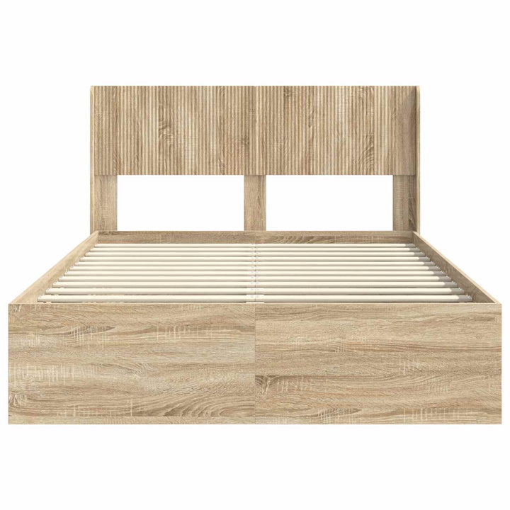 Sengestel med opbevaring og hovedgærde Sonoma-eg 120 x 190 cm