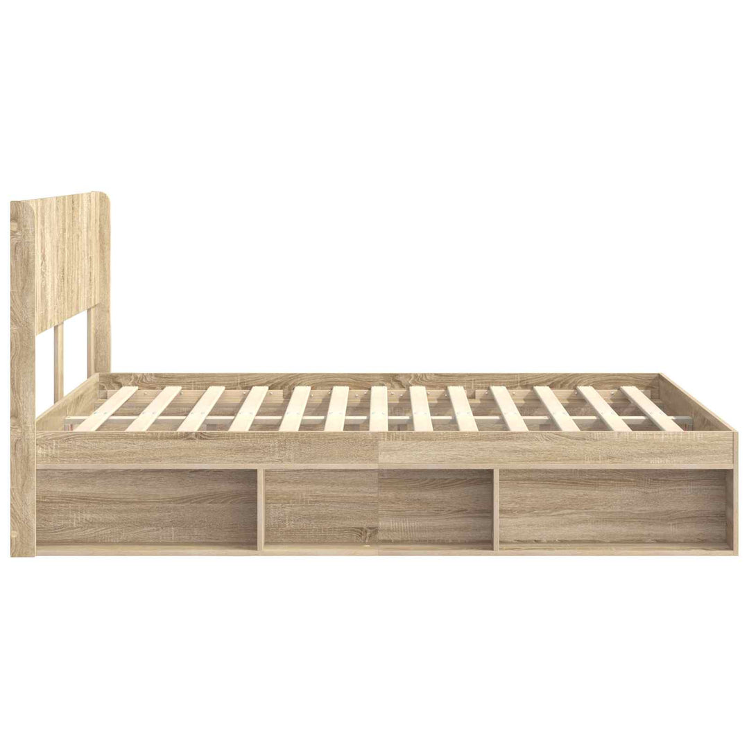 Sengestel med opbevaring og hovedgærde Sonoma-eg 120 x 190 cm